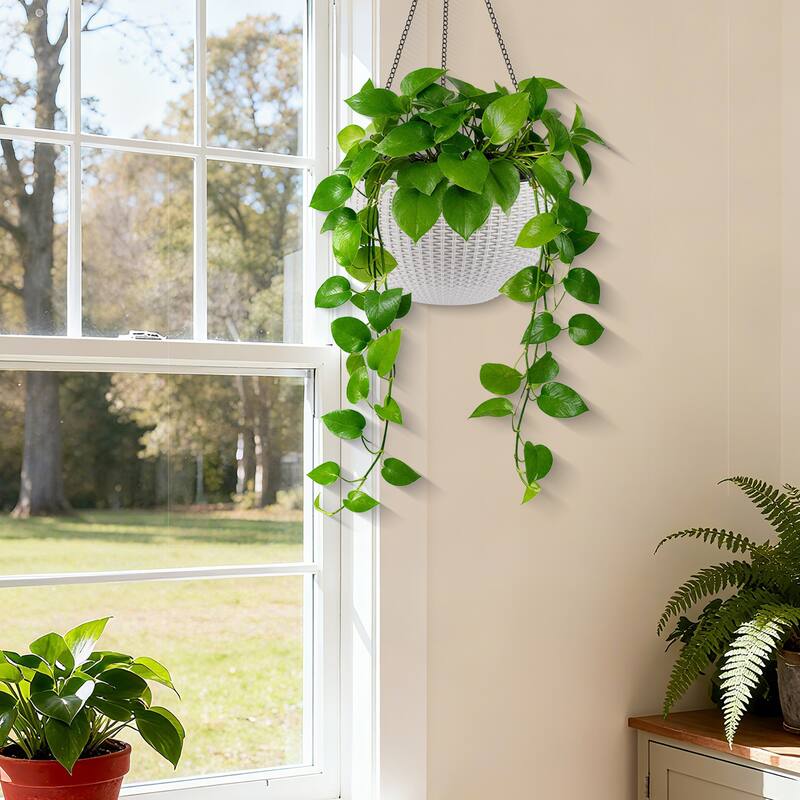 13.4 inch Self-Watering Hanging Rattan-Inspired Planter Large Capacity, Root-Rot Resistant Water Storage