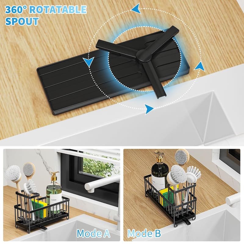 Black 304 Steel Sink Caddy w/Tall Brush & Sponge - Rustproof