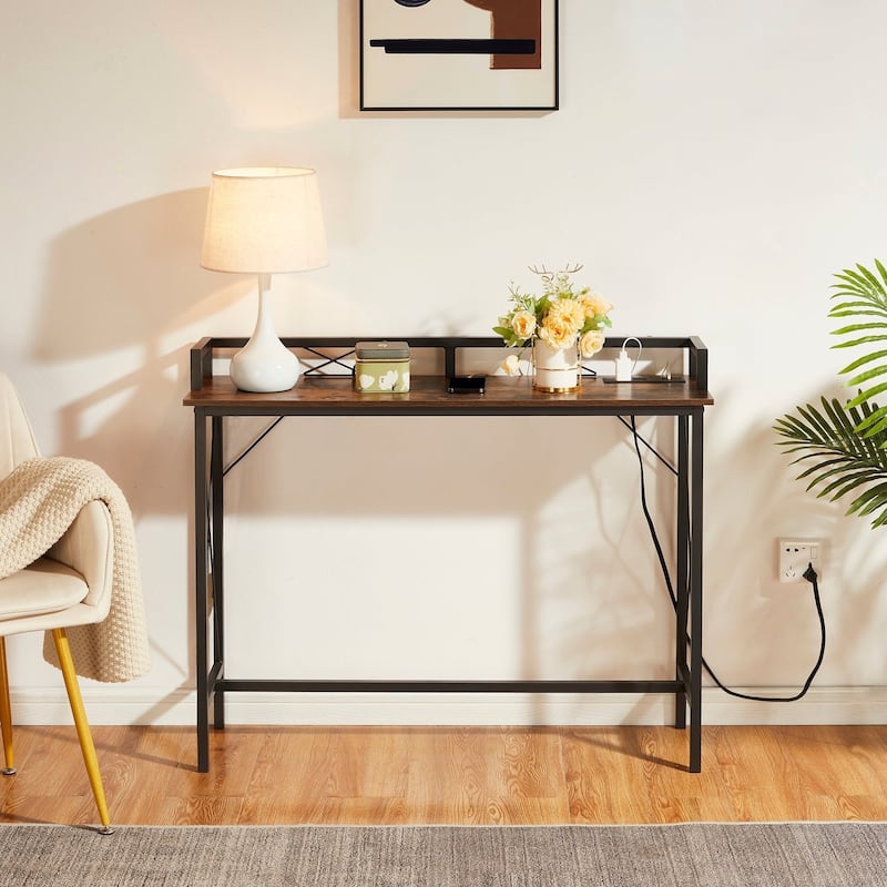 5-Pieces Console Table with Bar Stools Set, with 2 Outlet and 2 USB Ports, Dining Table Sets for Breakfast Nook