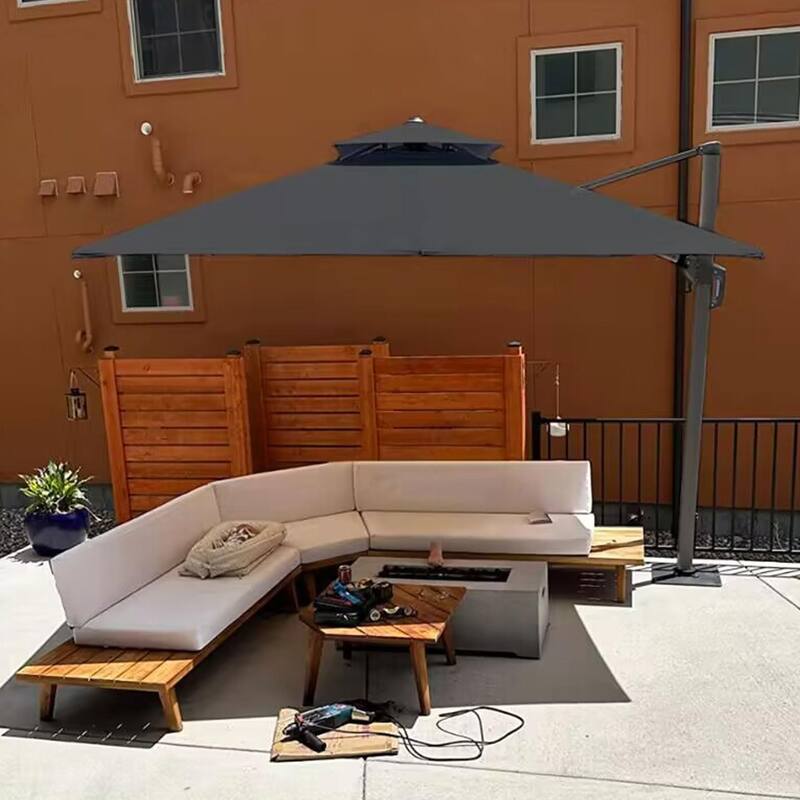 PURPLE LEAF Luxurious Design Square Patio Cantilever Umbrellas with Base UV50+ Fade Resistant