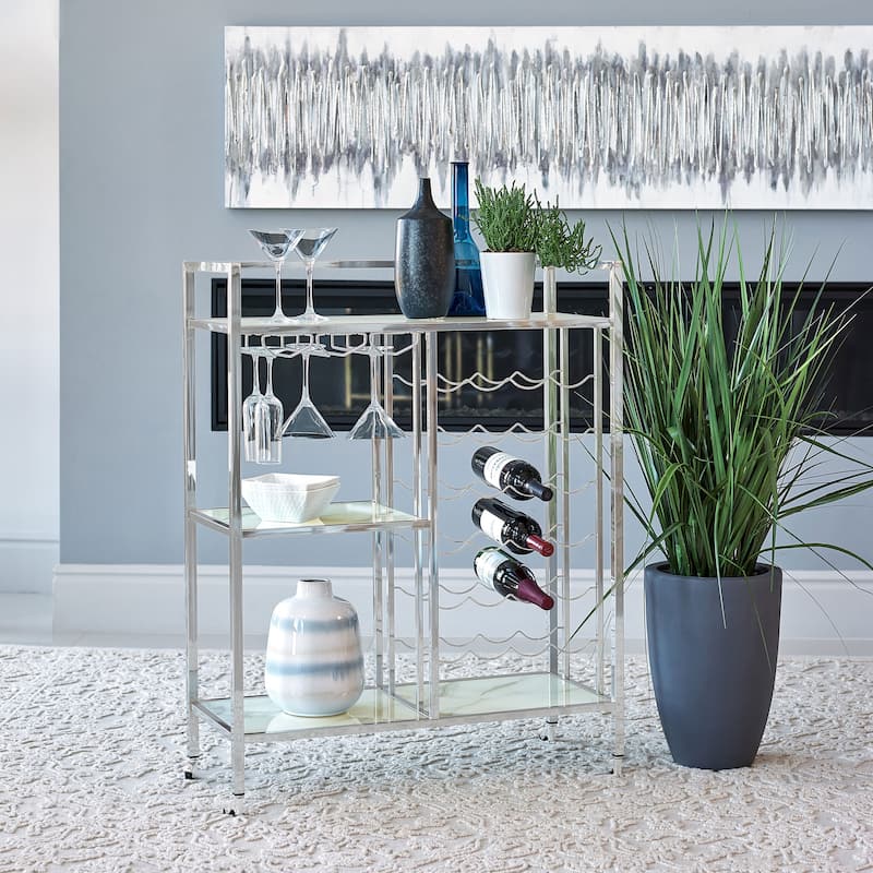 Derion Chrome 3-tier Rectangular Glass Shelf Metal Bar Cart