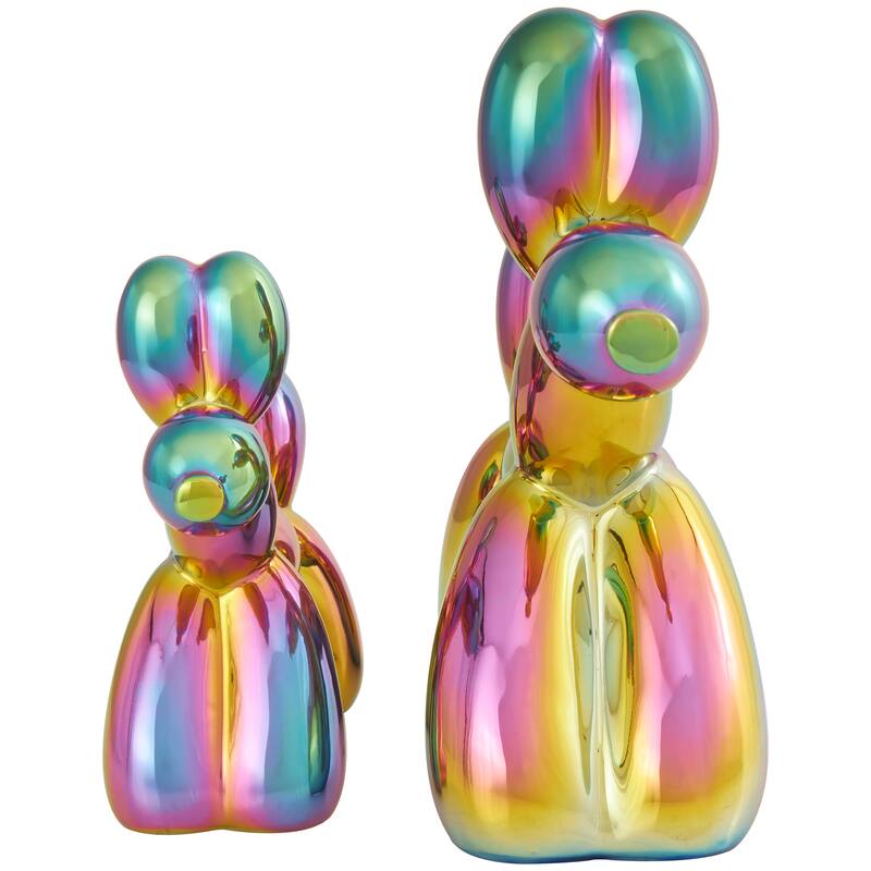 Gold Porcelain Ceramic Balloon Dog Sculpture (Set of 2) - Gold, Silver, White, Black, Multi Colored