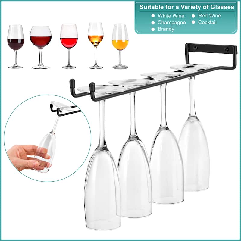 Sorbus Wine Glass Holder 12 Inch Rack Wall Mount Under Cabinet Storage Holds 4 Stemware Wine Glasses Each, 8 Total - Set of 2