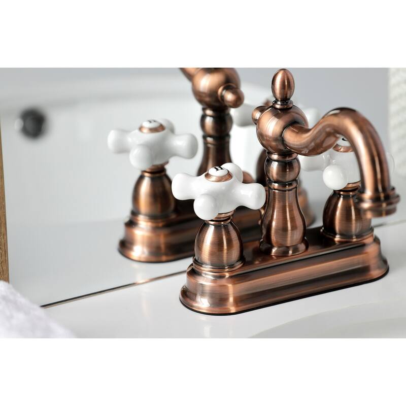 Kingston Brass Heritage Two-Handle 3-Hole Deck Mount 4 in. Centerset Bathroom Faucet