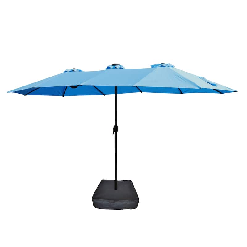 15x9ft Double-Sided Rectangular Outdoor Patio Umbrella with Light and Base - Blue