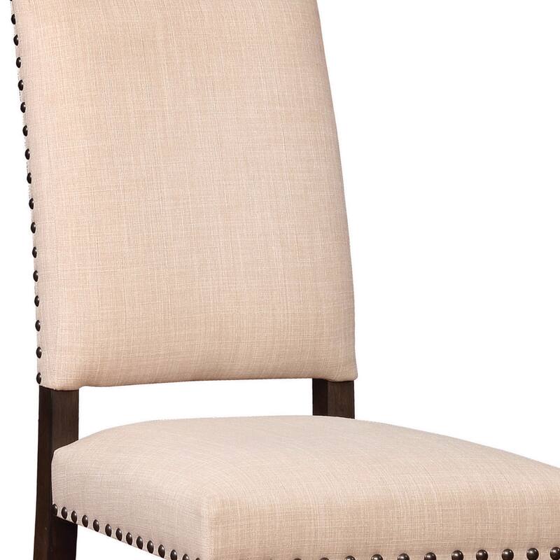 Nailhead Trim Fabric Side Chair with High Back, Set of 2, Beige