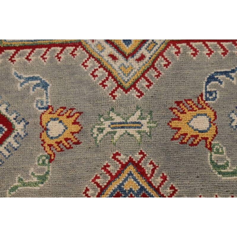 Geometric Grey Kazak Area Rug Handmade Bedroom Wool Carpet - 6'10" x 10'3"