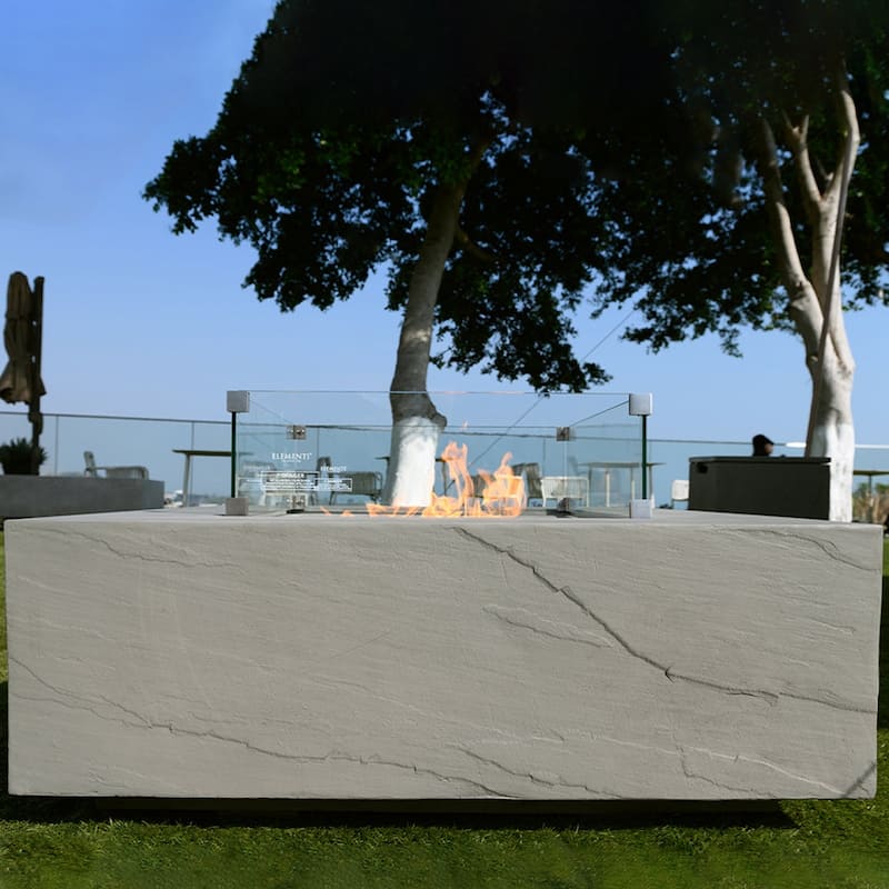 Elementi Plus Capertee Outdoor Fire Pit Table Concrete Square 60000 BTU - 40 x 40 inches with Lid, Fire Glass, and Cover
