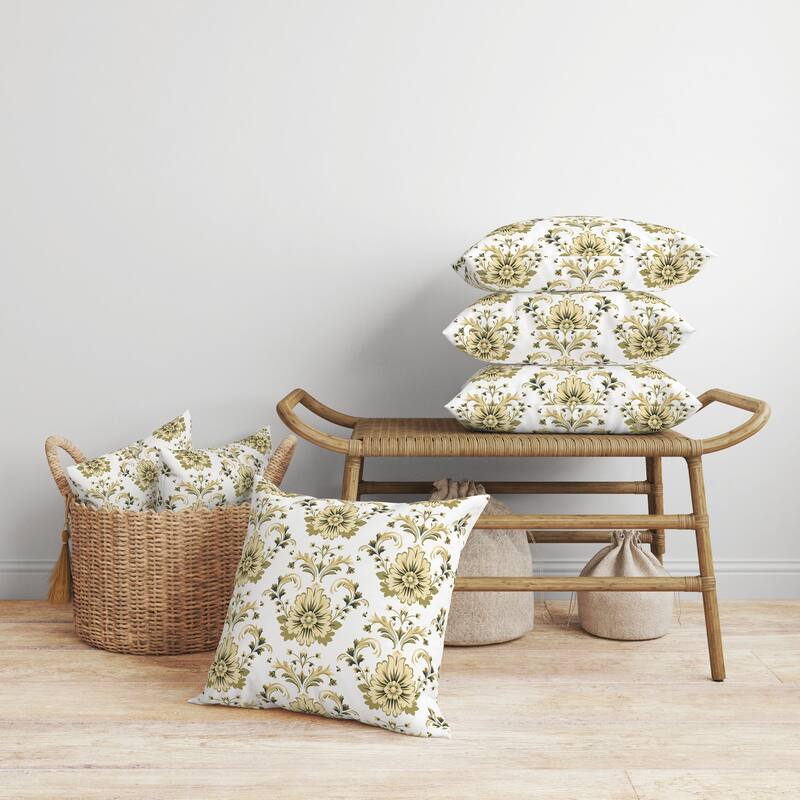 Ornate Opulence Faux Suede Reversible Throw Pillow Beige and Olive