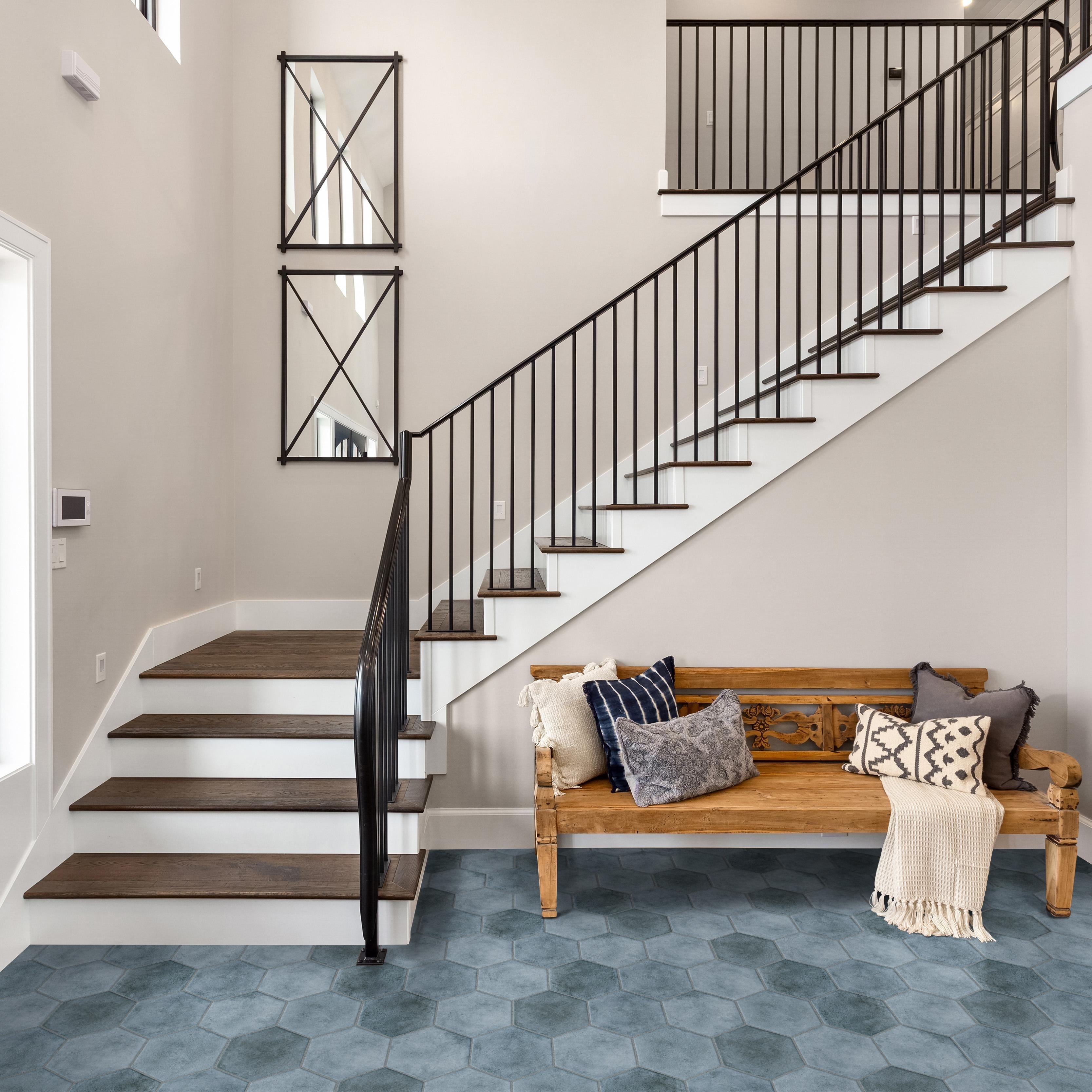 Merola Tile Matter Hex Blue 7-7/8" x 9" Porcelain Floor and Wall Tile