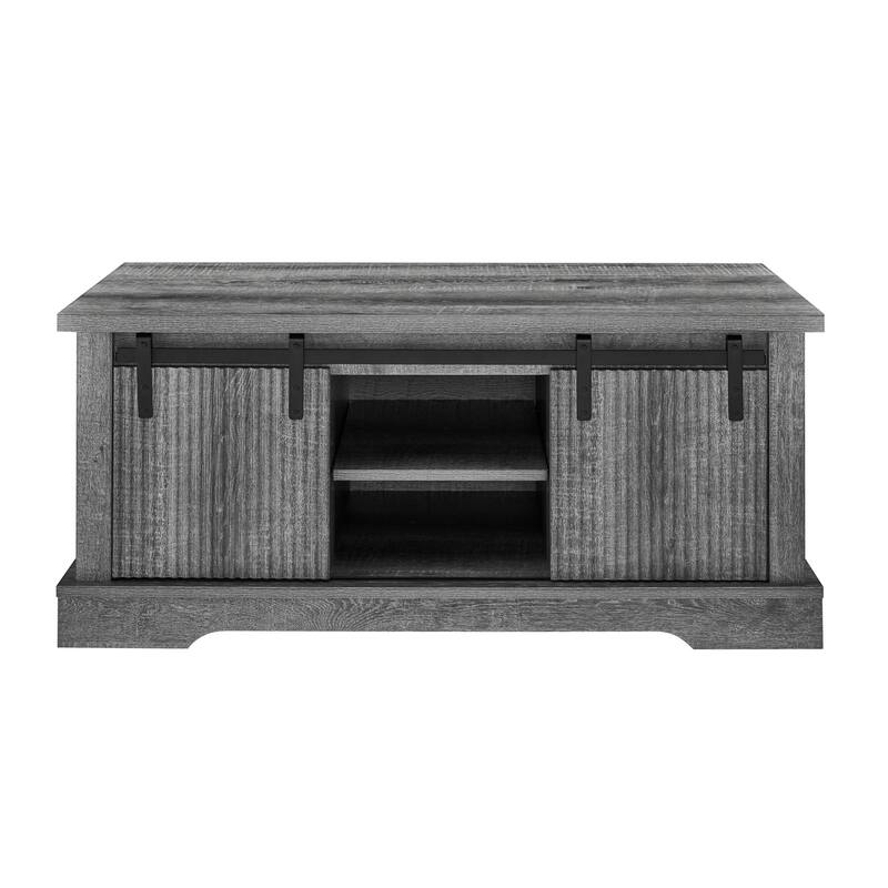 41.3 Inch Coffee Table with Storage and Sliding Wood Door, Farmhouse and Industrial Cocktail Table with Adjustable Shelv