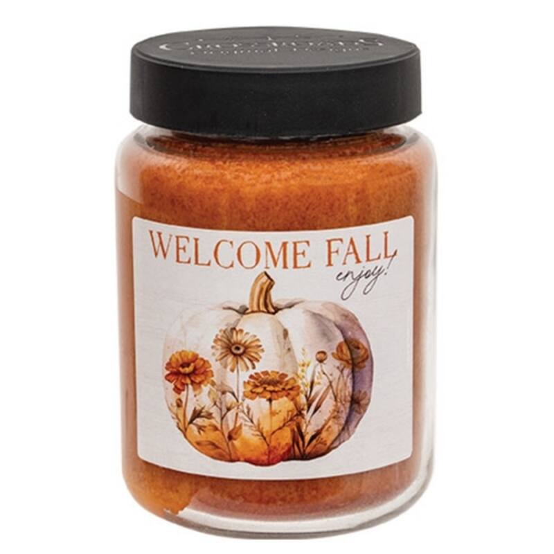 26oz Welcome Fall Pumpkin Spice Candle Glass Jar with Cinnamon Maple Vanilla Scent and Orange Wax - 5.5" H x 4"Dia