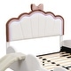 preview thumbnail 8 of 9, Full Size PU Upholstered Platform Bed with Seashell Shaped Headboard, LED Light and Slide, Wood Kids Bed Frame, Pink+White