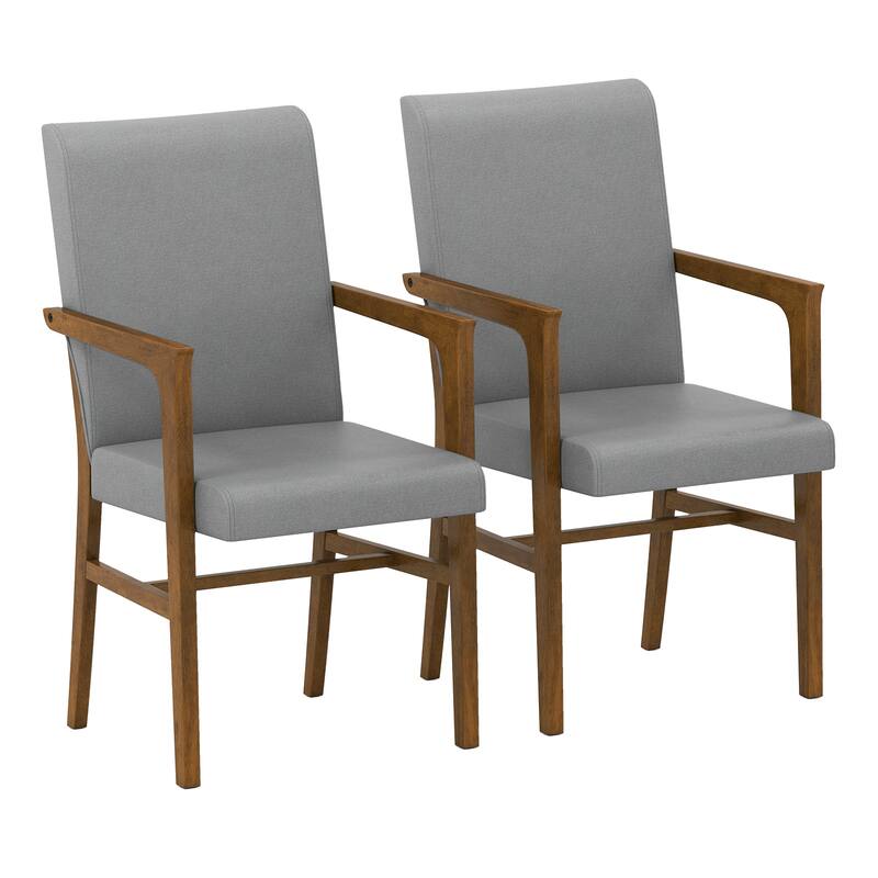 Grey Rubber Wood Upholstered Armchairs with Foam Cushions Set of 2 - 25.5" x 20.5" x 37" - Grey