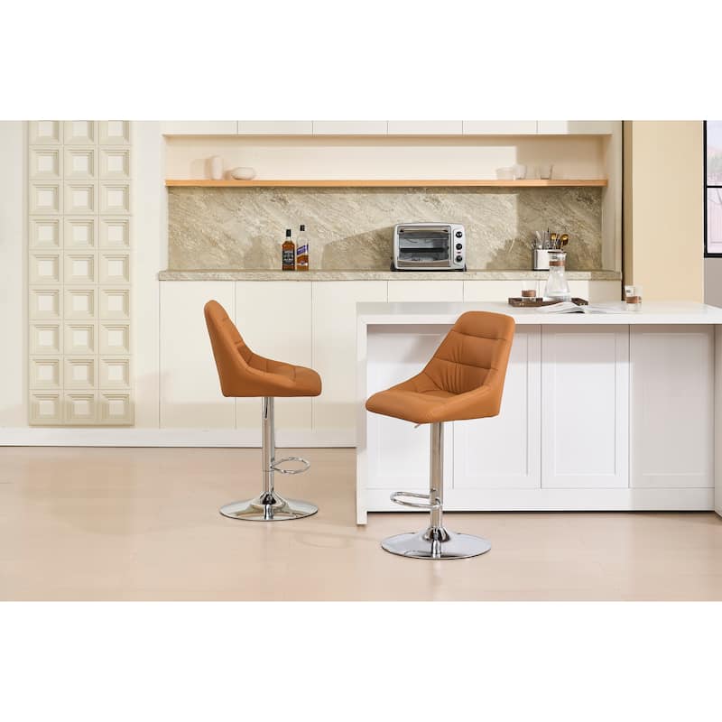 Ostweer Furniture Set of 2 Adjustable Mechanical Lifting Velvet Bar Stool - Grey