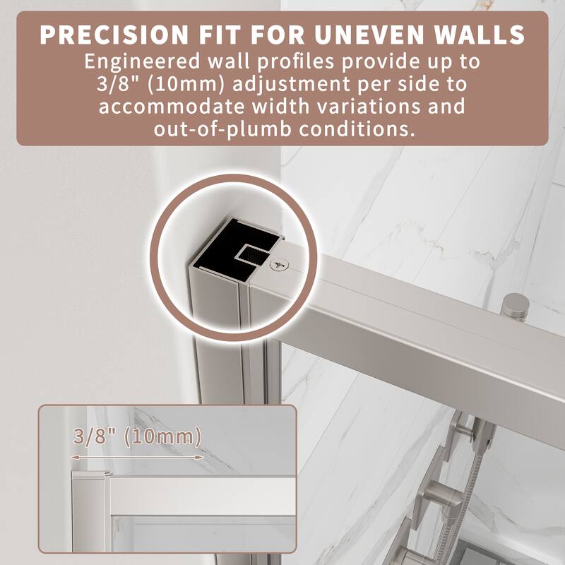 Modland 44-48"x71'' Adjustable Pivot Shower Door - Auto-Lift Hinge, Magnetic Seal, 6 Finishes for Uneven Walls - 48''x 71''