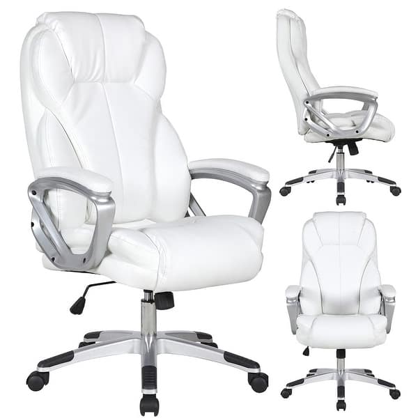 2xhome White Leather Deluxe Professional Ergonomic High Back Executive Office Chair Tall Comfortable Padded Cushion Modern On Sale Overstock 14047067