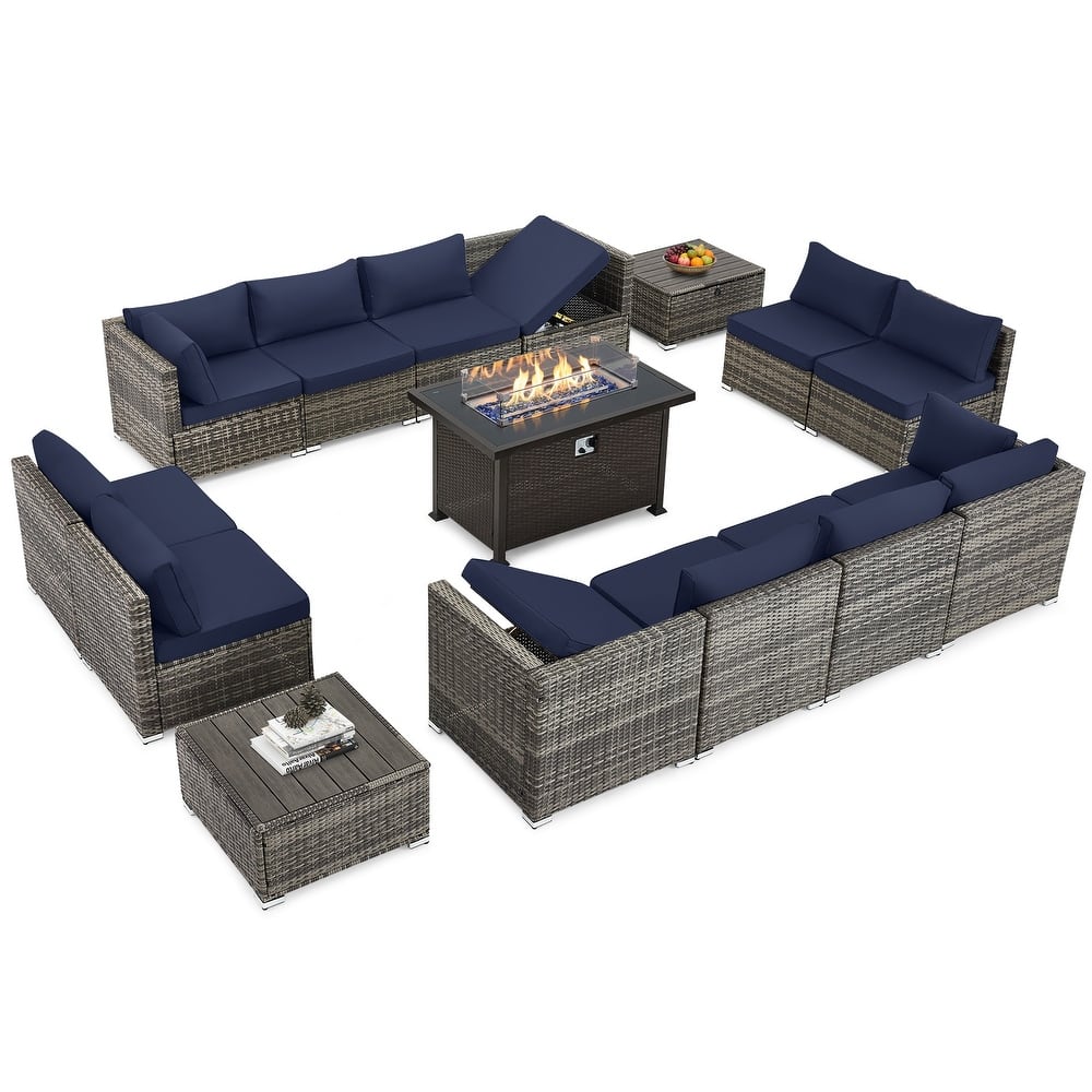 12-Person Patio Conversation Set with Fire Pit Table, All-Weather Wicker Outdoor Furniture