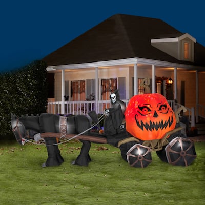 Gemmy Projection Airblown Fire & Ice Grim Reaper and Carriage (RRPm) , 7 ft Tall, Multicolored