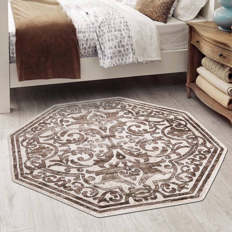 Traditional Wralvale Collection Area Rug - Chocolate Brown - 7'10"x7'10" Octagon