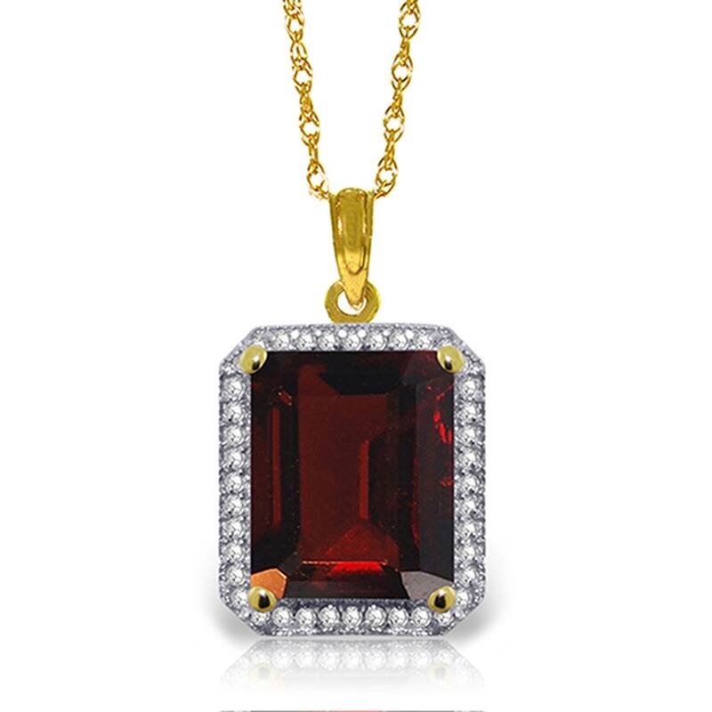 7.8 Carat 14K Solid Gold Gemstone Necklace Natural Diamond Garnet - 16 Inch - Yellow