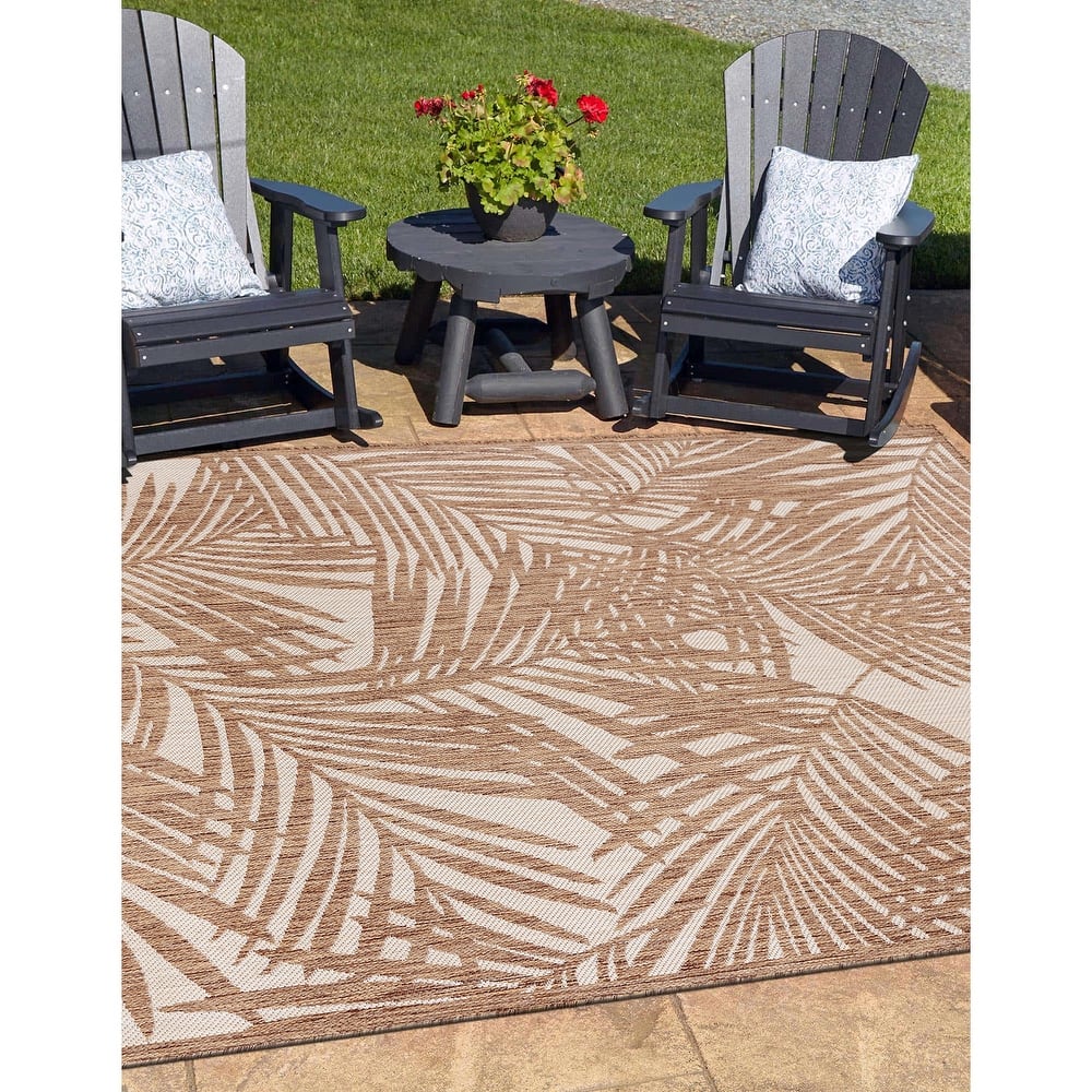 World Rug Gallery Contemporary Palm Leaf Textured Flat Weave Indoor/Outdoor Area Rug
