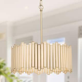 Tifany Modern Gold 4-Light Drum Chandelier Colored Glass Lights for Kitchen Island Bedroom