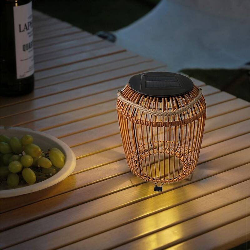 Waterproof Solar Wicker Lantern with Rattan and LED Light 11"x15"