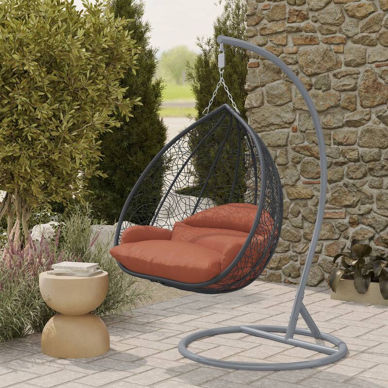2-Person Egg Swing Chair in Grey Stainless Steel 2-Seater Porch Swing for Outdoor and Indoor - 77.95" Height