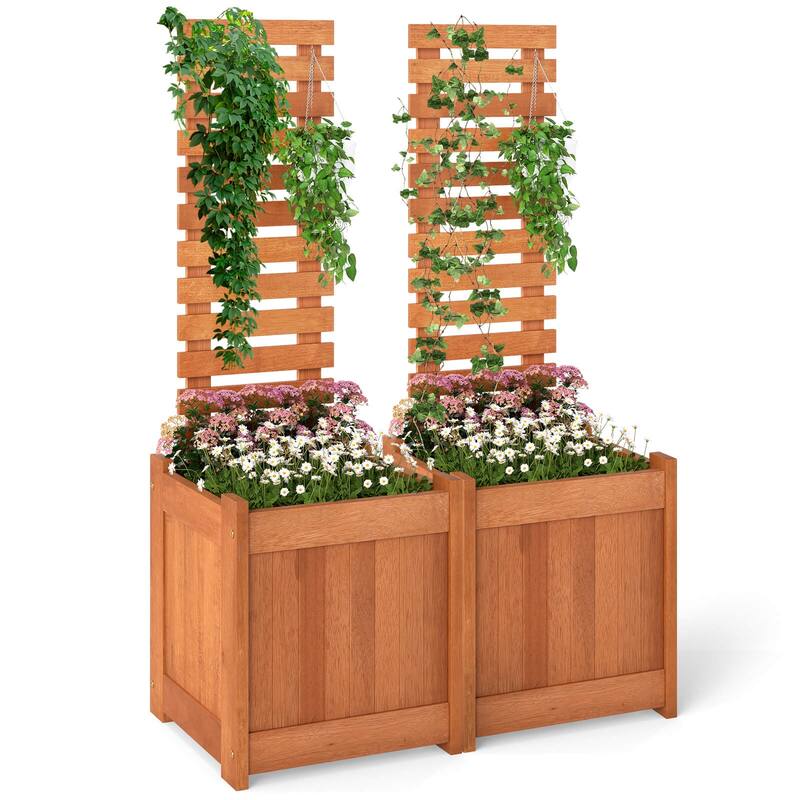 Costway 1/2 PCS Wooden Raised Garden Bed Elevated Patio Yard Planter - 2 pcs