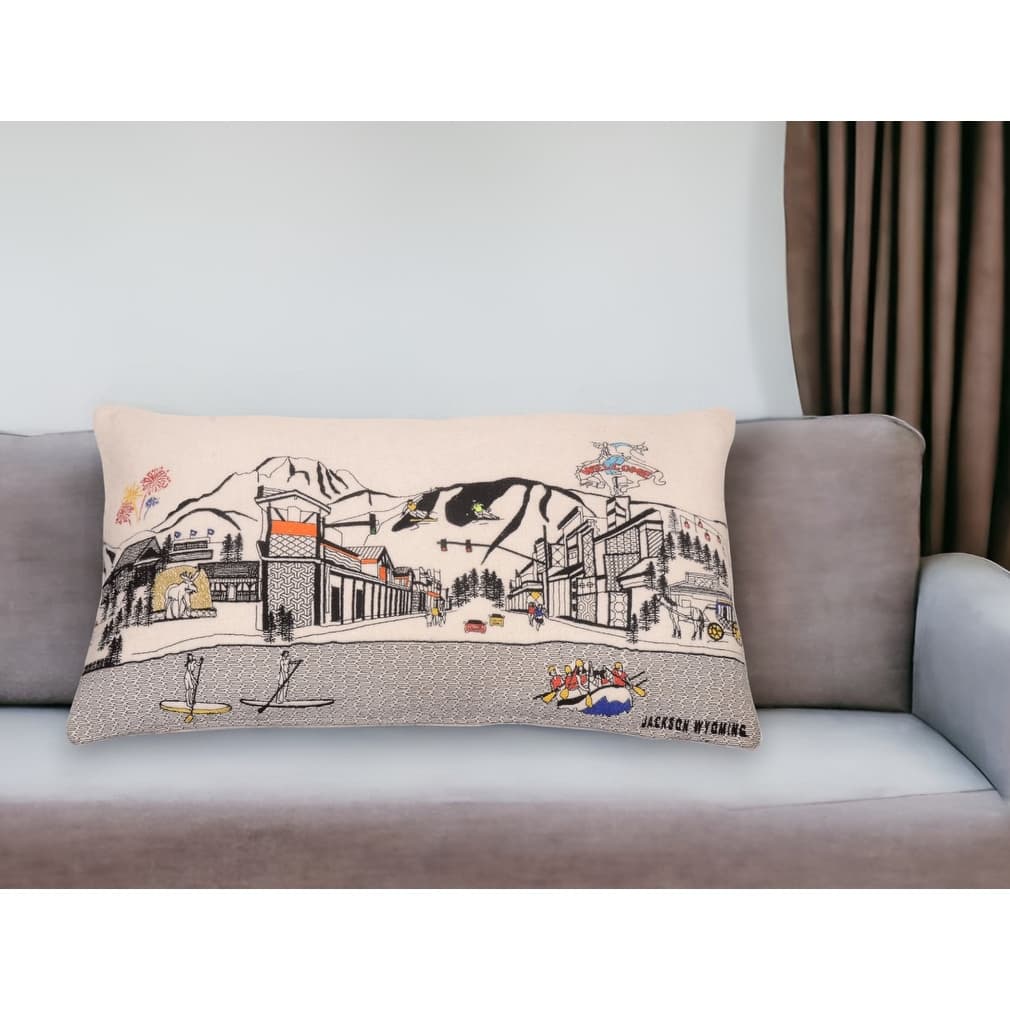 HomeRoots 25" White Jackson Daylight Skyline Lumbar Decorative Pillow