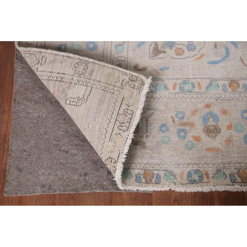 Antique Floral Distressed Tabriz Persian Rug Hand-knotted Wool Carpet - 6'8" x 10'0"