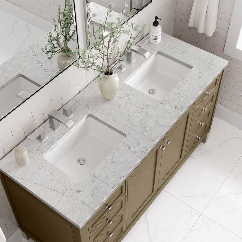 Chicago 60" Double Vanity, Walnut Whisper - Eternal Jasmine Pearl
