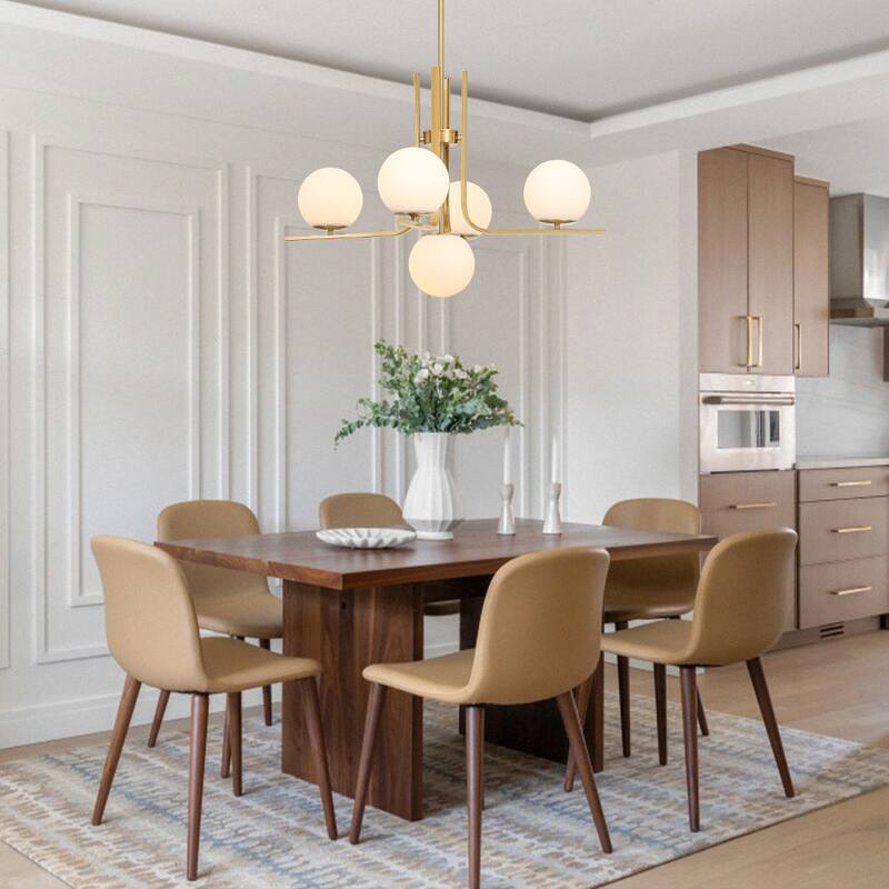 5-Light Chic Mid-century Frosted Glass Linear Chandelier - 29.7 in