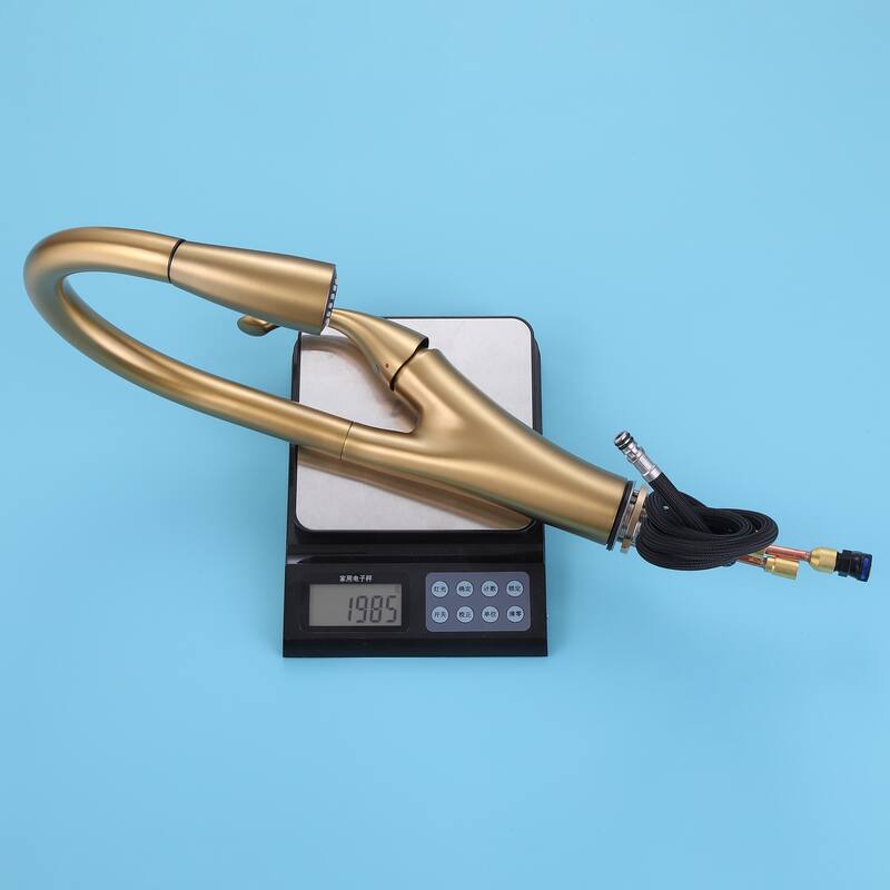 360 Degree Swivel Pull Down Kitchen Sink Faucet, Two Functions Brushed Gold Single Handle Kitchen Faucet