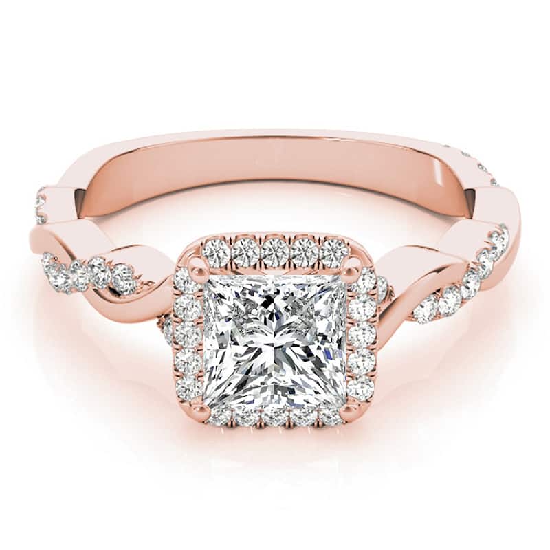 Auriya 14k Rose Gold Lab Grown Princess Diamond Halo Engagement Ring 0.50 to 5.00 ct. tw. (F-G VS)