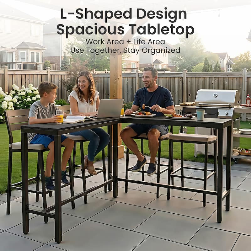 Crestlive Products Outdoor L-Shaped Patio Bar Table Pub Table Dining Table