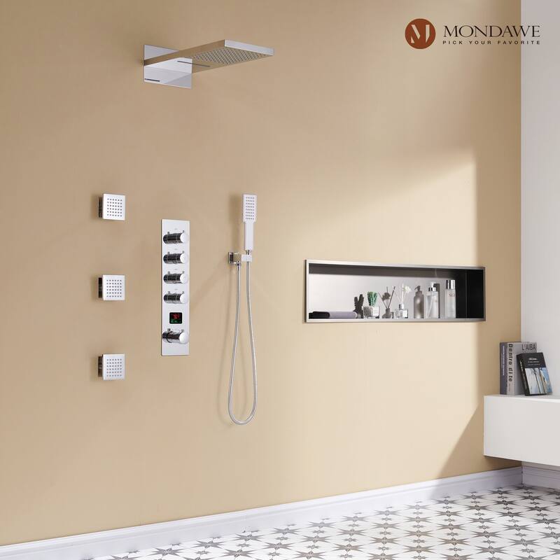 22 Inch Wall Mounted Thermostatic Shower System Temperature Digital Display Shower Faucet Set