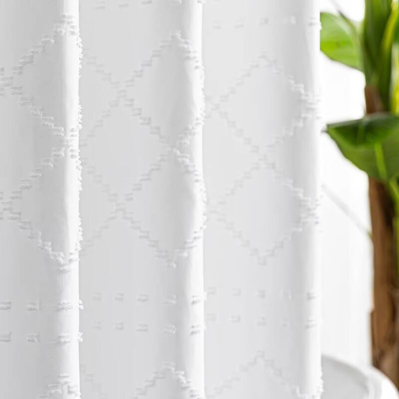 No Hooks Boho Tassels Shower Curtain with Snap-in Liner