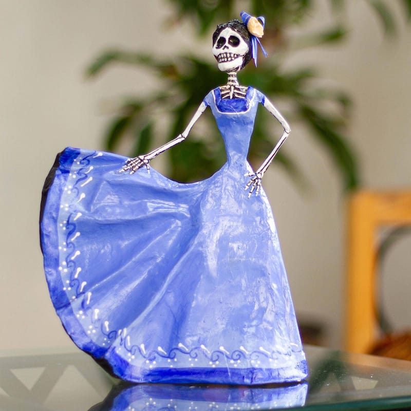 Novica Handmade Dancing Catrina In Blue Papier Mache Sculpture
