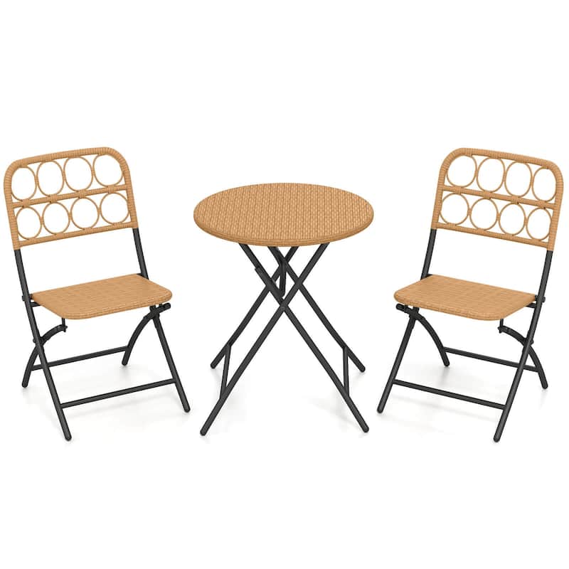 Costway 3 PCS Patio Bistro Set with Wicker Seat & Tabletop for - See Details