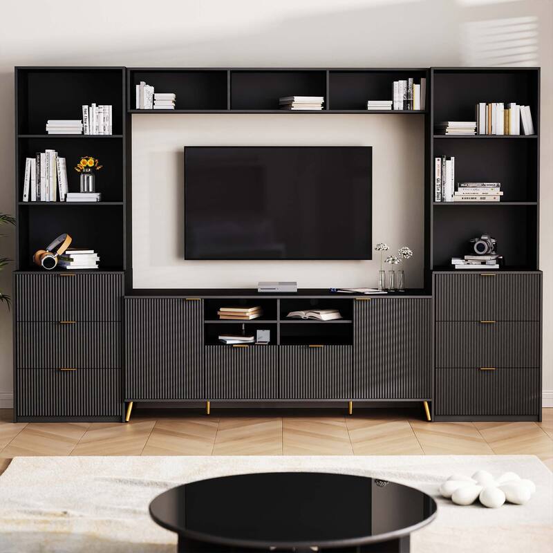 4-Piece Entertainment Wall Unit with 13 shelves