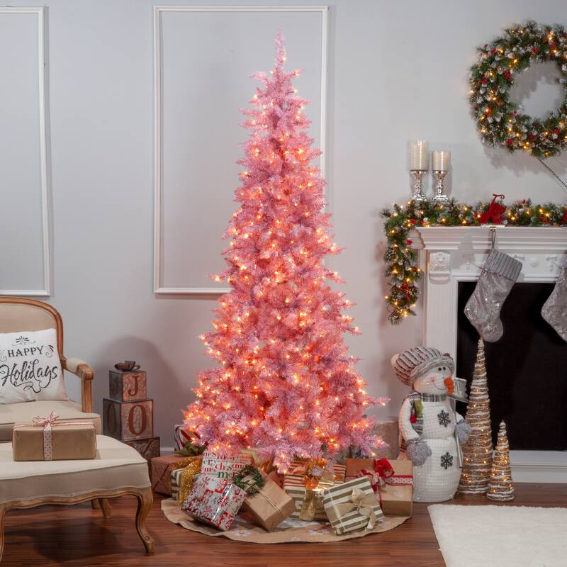 7.5 Foot Pink Tuscany Tinsel Tree with 450 Clear Lights - N/A
