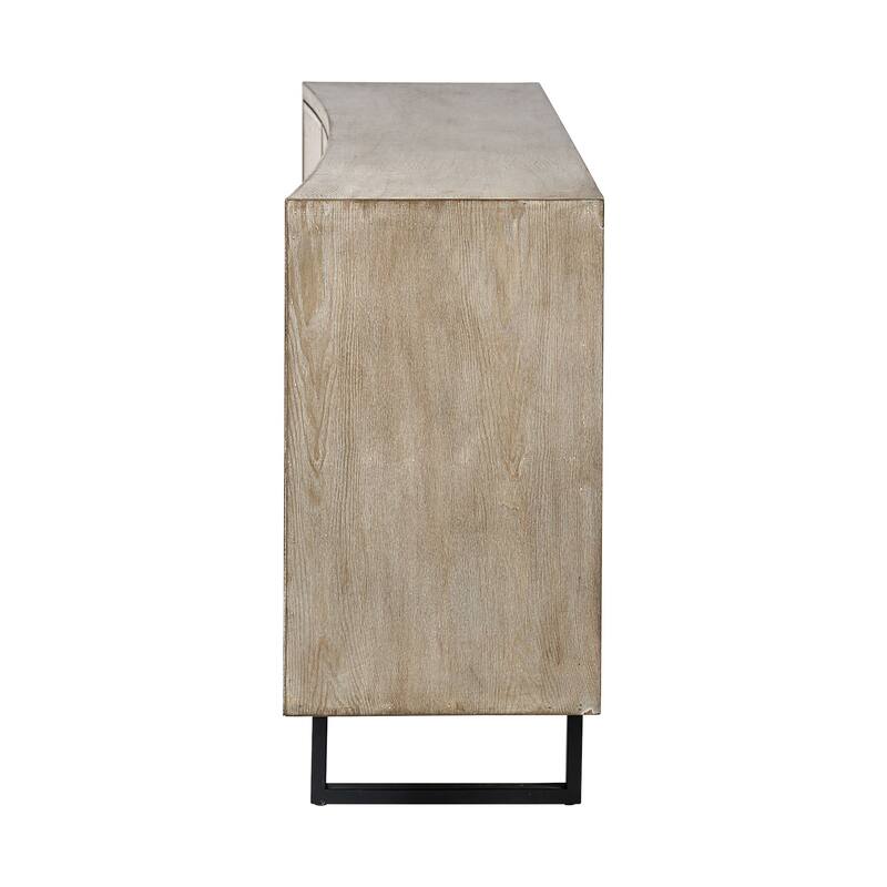 Bellefontaine II Brown Fir Veneer Frame w/ Fabric Covered Cabinet Doors Sideboard - 68.0L x 15.5W x 31.5H