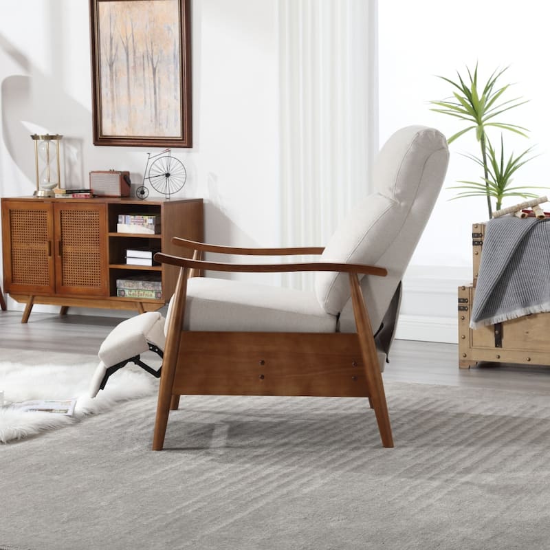 Modern Adjustable Recliner Chair, Wood Frame Armchair Accent Chair Lounge Chair Upholstered Sofa Chair for Living Room