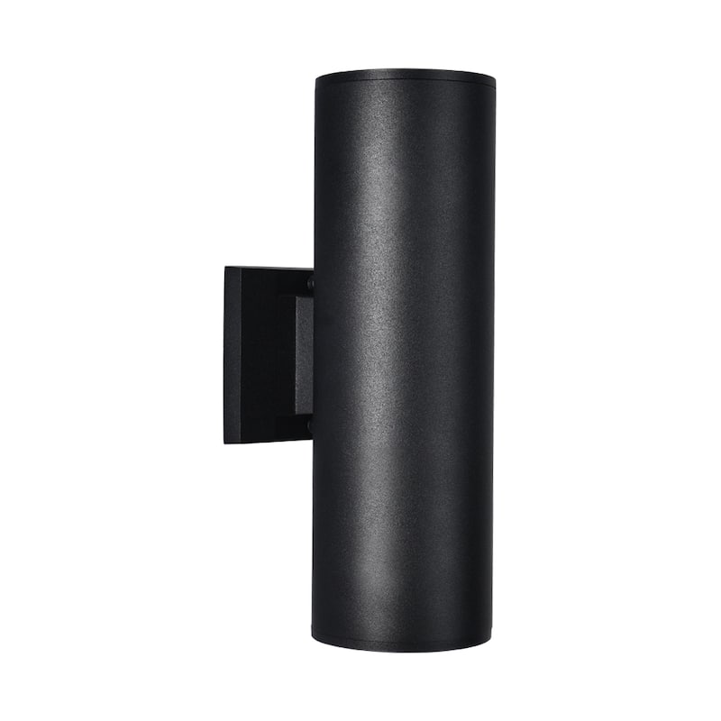 13.4 in. 2-Light Modern Industrial Black Linear Cylinder Waterproof IP54 Outdoor Lantern Wall Sconces