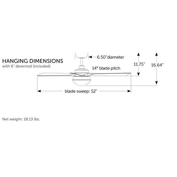 dimension image slide 0 of 2, Fanimation Barlow 52 inch Indoor/Outdoor Ceiling Fan with LED CCT Select Light Kit and Remote