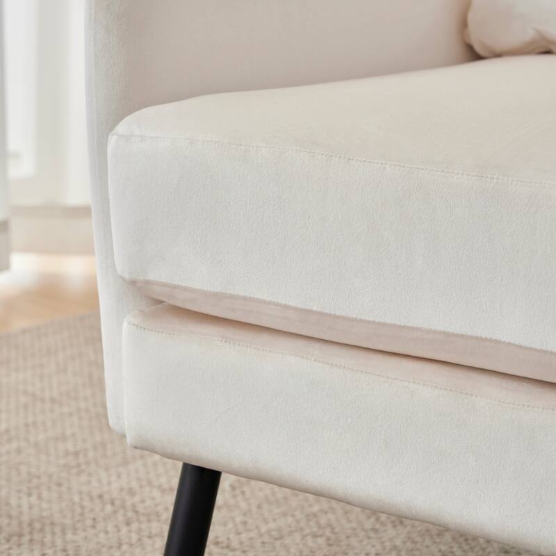 Beige 32" Wing Back Velvet Accent Chair