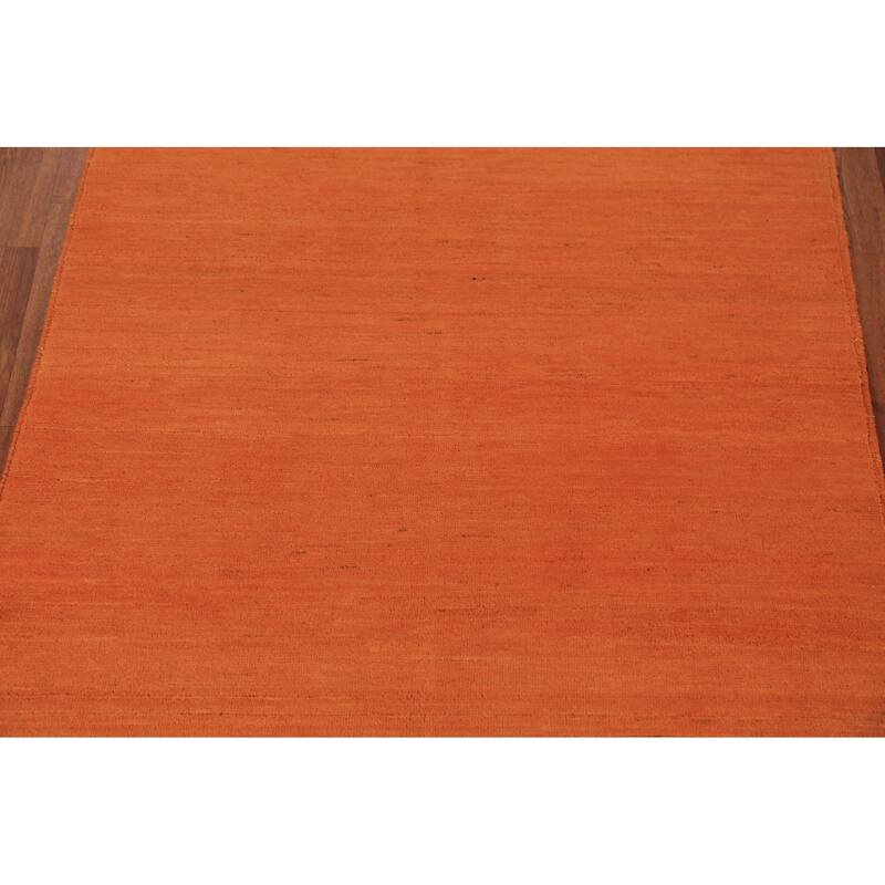 Orange Gabbeh Modern Rug Hand-Knotted Bedroom Wool Carpet - 4'0" x 5'9"