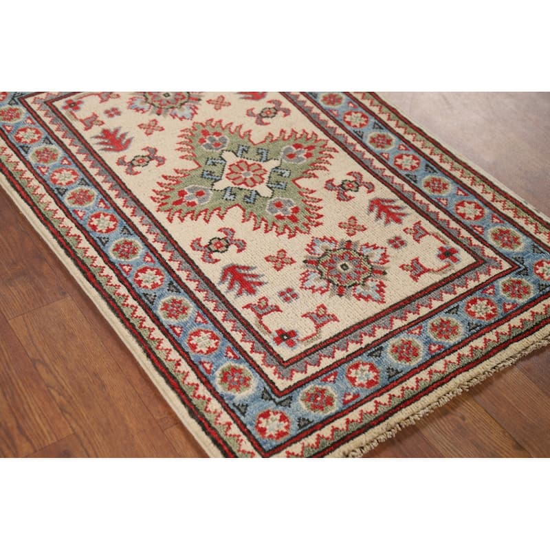 Geometric Kazak Accent Rug Handmade Oriental Wool Carpet - 2'1" x 3'0"